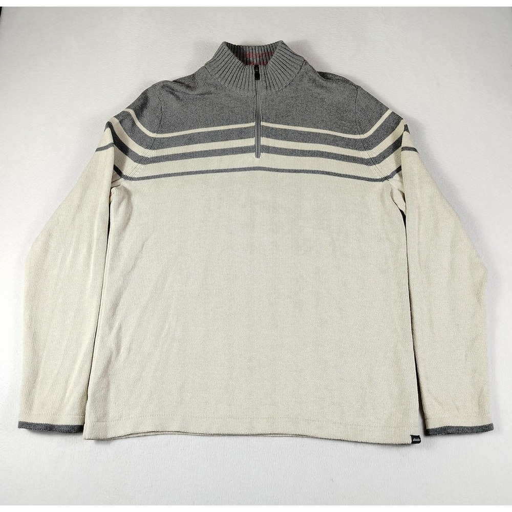 Eddie‎ Bauer Sweater Mens Extra Large Tall Gray Half Zip Pullover Stripe Cotton
